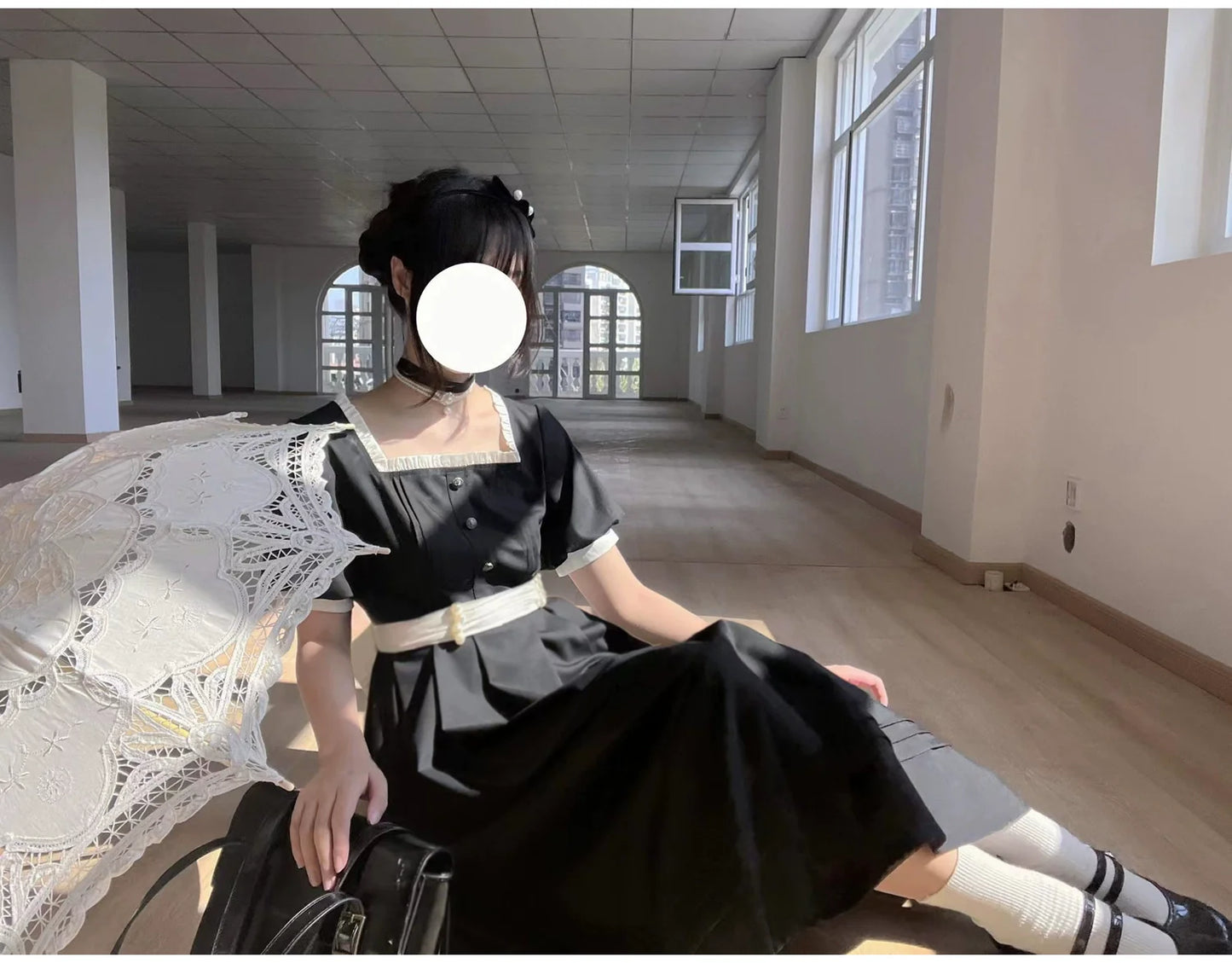 HuTaoMuJK - Thoughts - Vintage Lolita OP Dress Square Neckline Black Lolita Dress