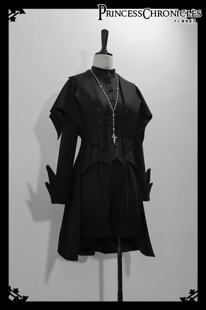 Princess Chronicles - Yan Ye - Ouji Lolita Black Shirt, Irregular Hem