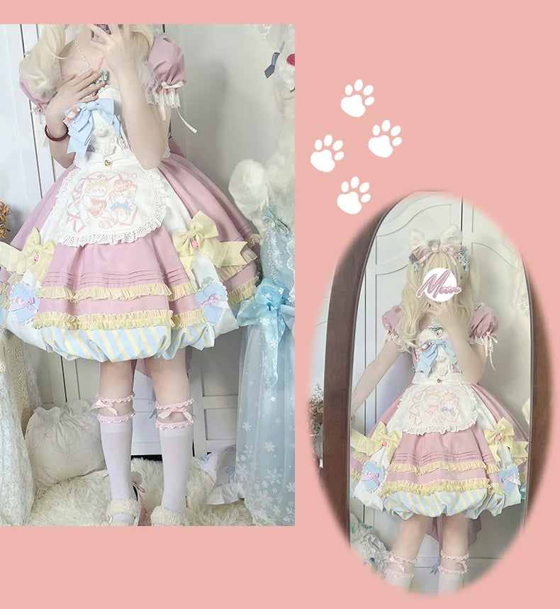 OCELOT - Sweet Lolita Pink Cat Tail OP Dress Set