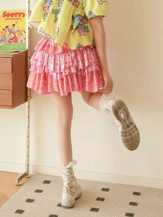 Flower layered short skirt【s0000008720】
