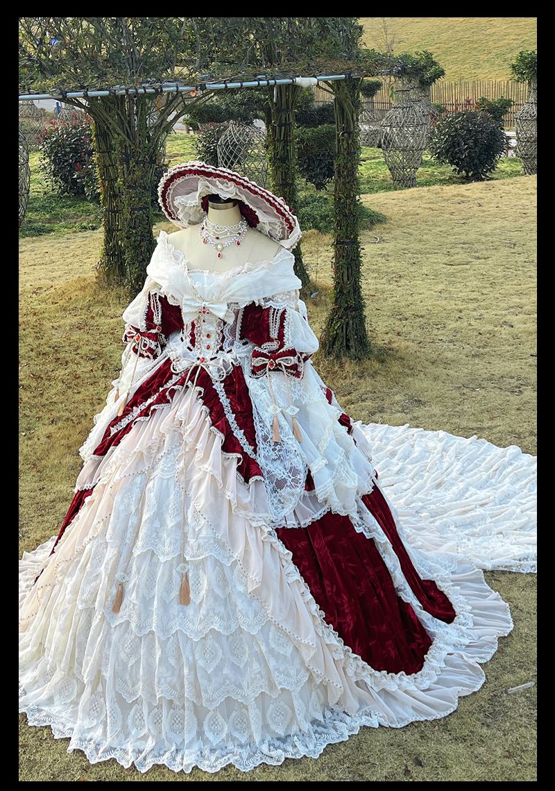 Guaji - Isabella - Wedding Lolita OP Bridal Dress with Tiered Petticoat and Trailing