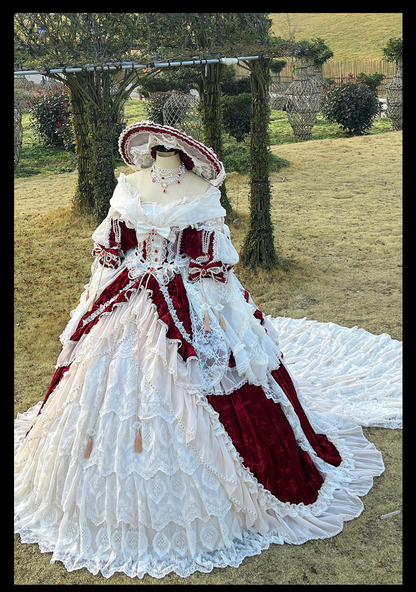 Guaji - Isabella - Wedding Lolita OP Bridal Dress with Tiered Petticoat and Trailing