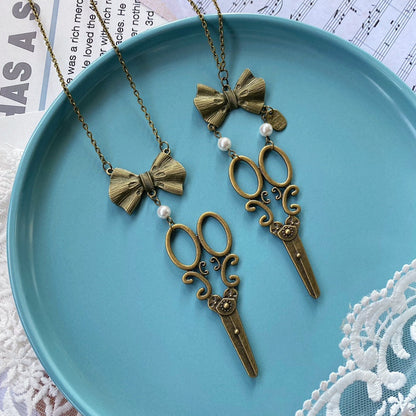 Halloween Alice - Vintage Lolita Bow-Scissors Shaped Necklace