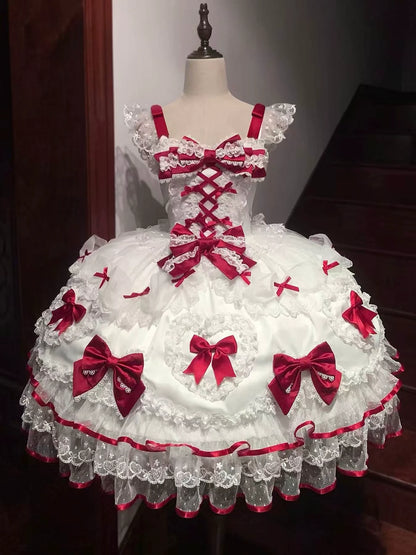 Sugar Girl - Velvet Sweetheart - Doll-like Sweet Lolita Jumper Dress, Bow Accents
