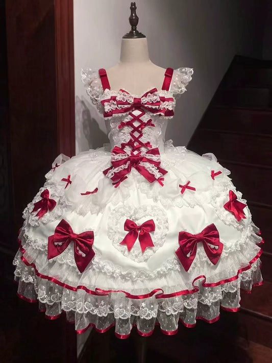 Sugar Girl - Velvet Sweetheart - Doll-like Sweet Lolita Jumper Dress, Bow Accents