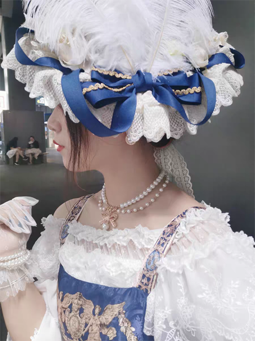 Rose of Sharon - Pearl Chain Lace Bow Lolita Kawaii Necklace