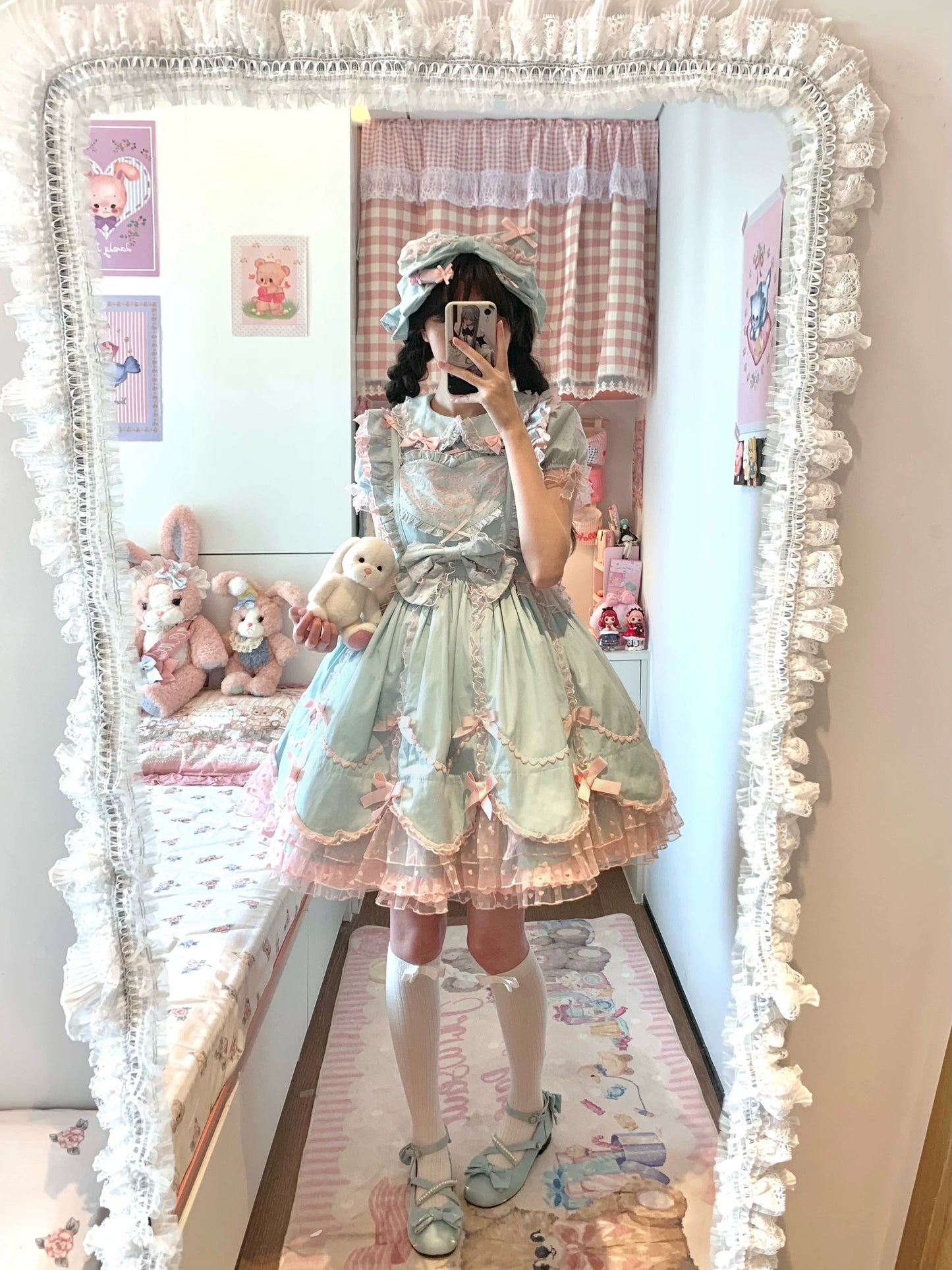 The Seventh Doll - Sweet Diary SP - Vintage Lolita Jumper Dress Petal-like Hem JSK Headdress Set