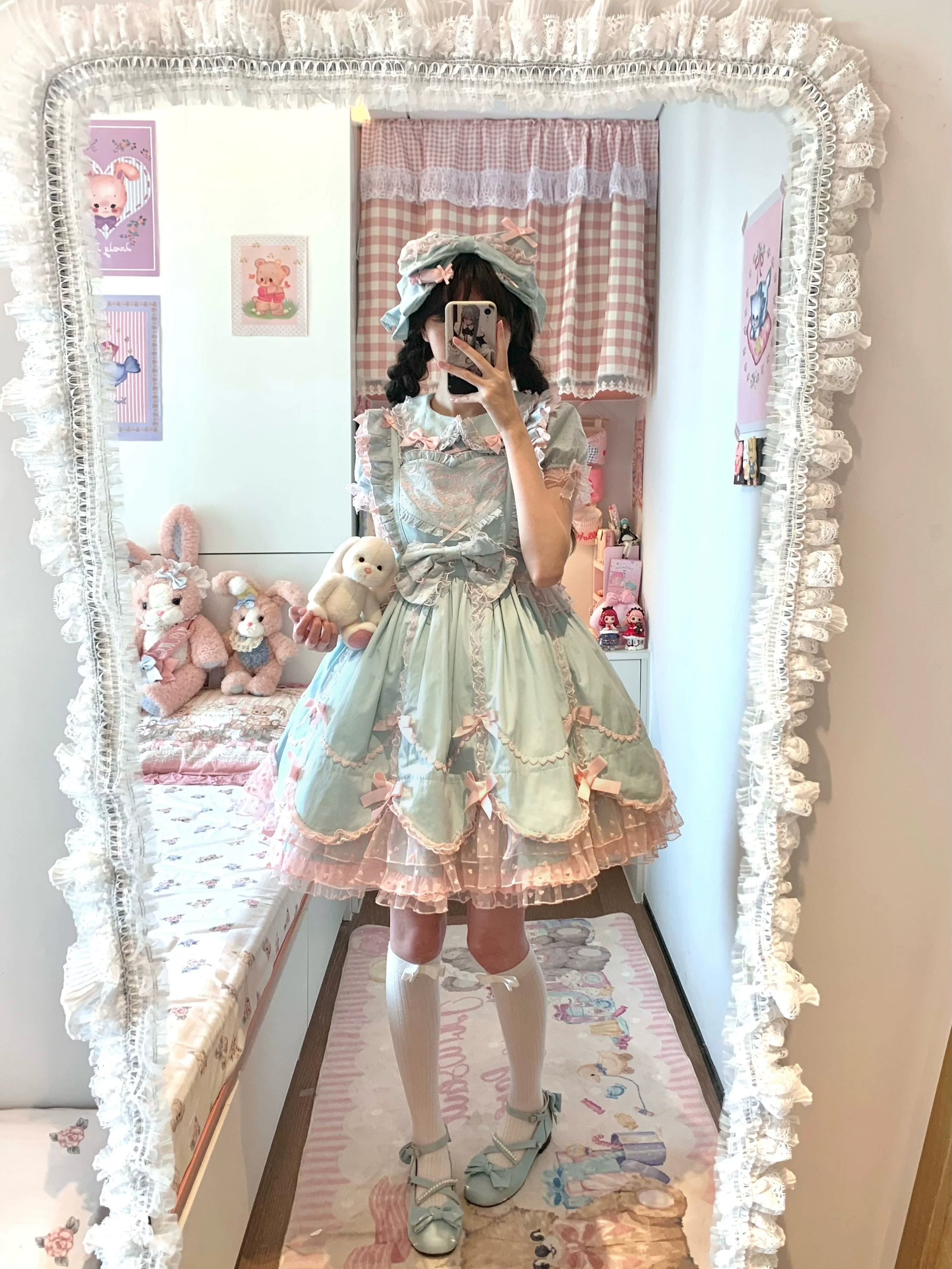 The Seventh Doll - Sweet Diary SP - Vintage Lolita Jumper Dress Petal-like Hem JSK Headdress Set
