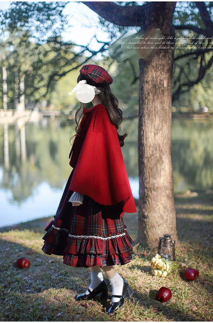 HuTaoMuJK - Little Red Riding Hood - Vintage Lolita Cape & JSK Dress Set