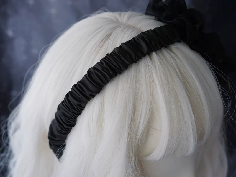 Strange Sugar - Gothic Lolita KC Black Wine Red Ruffled Bow Hair Accessories