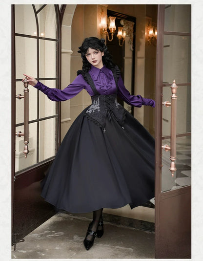 With PUJI - Thorny Night - Gothic Lolita Bust-supporting Skirt With Removable&Adjustable Strap