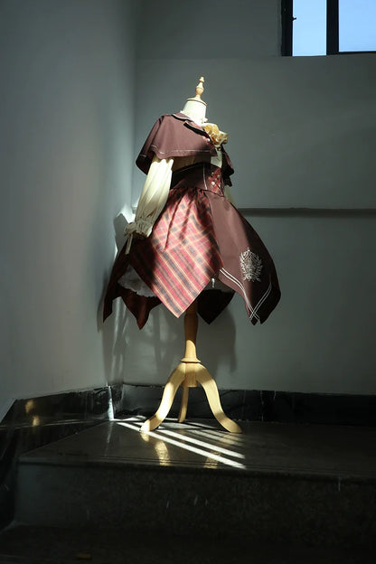 Forest Fluorescent Carps - Queen's Game - Military Lolita OP, Ouji Plaid Lolita Dress Set