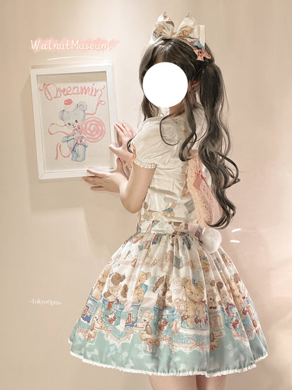 Walnut Museum - Toy Anniversary - Kawaii Lolita Dress Suit Bear Print JSK and Salopette