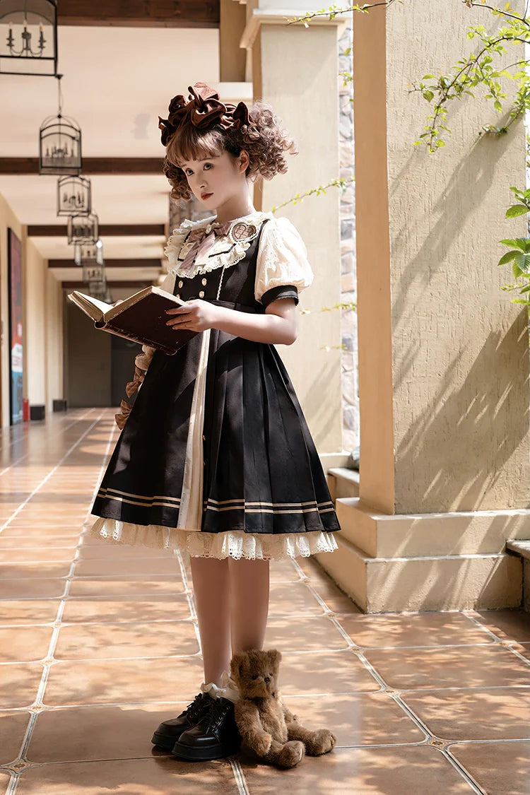 Letters from Unknown Star - Chocolate Workshop - Elegant Lolita OP Daily Short Sleeve Dress