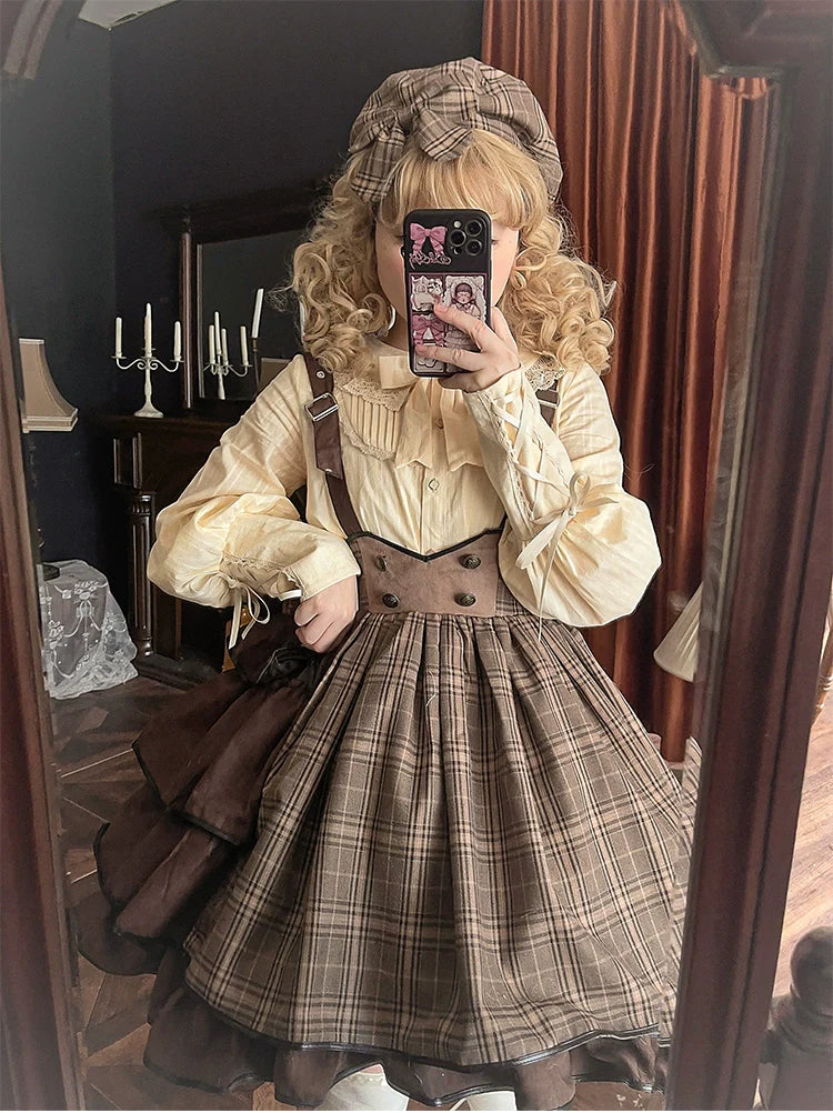 Honey Machine - Vanilla Latte - Retro Lolita Shirt Mutton Sleeve Innerwear
