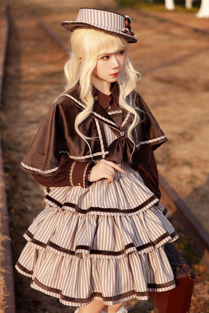Infanta - From Afar - Vintage Striped Peppy-Style Lolita JSK & Cape