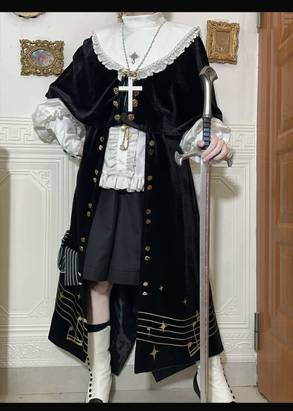 Forest Fluorescent Carps - Black and White Sonata - Ouji Lolita Vest Suit and Vintage Lolita OP Dress