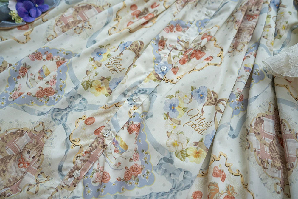 Miss Point - Cat Rose Tea - Sweet Lolita Skirt with Cute Prints Customized Size