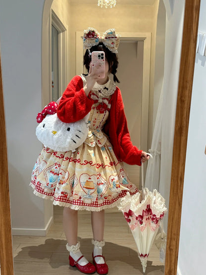 DreamWhale - Showa Dessert Showcase - Kawaii Lolita Dress Suit Pudding-Inspired JSK/Salopette