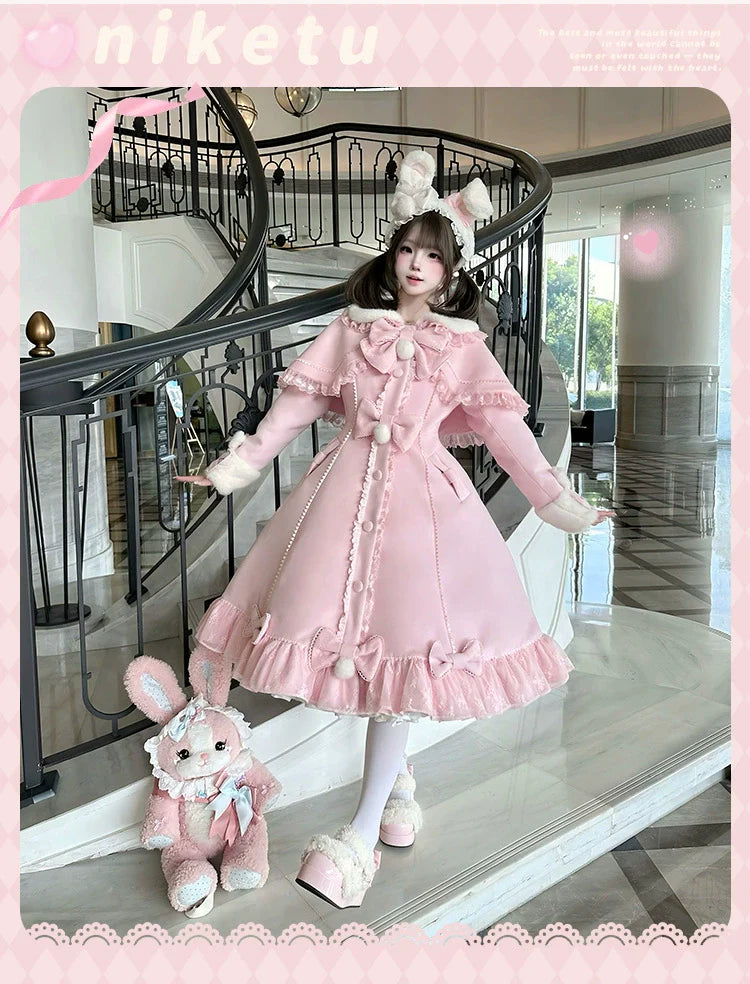 Mengfuzi - Nico Bunny - Winter Sweet Lolita Overcoat, Detachable Cape