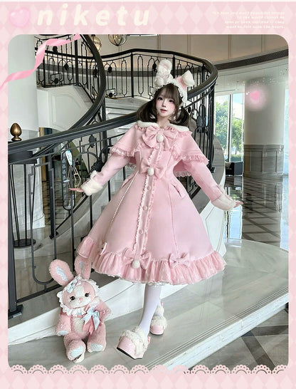 Mengfuzi - Nico Bunny - Winter Sweet Lolita Overcoat, Detachable Cape