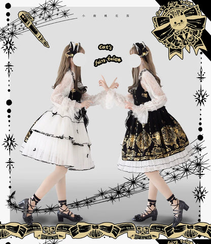 Ilovexiaolu - Foil-Stamped Fairytale Town - Animal Print Gothic Lolita Dress