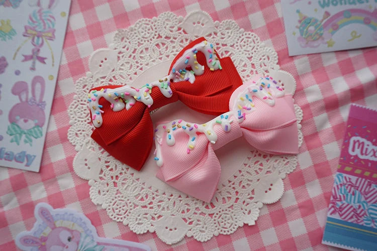Cat Tea Party - Handmade Sweet Lolita Bow Hair Clip Cute Imitation Cream Cake