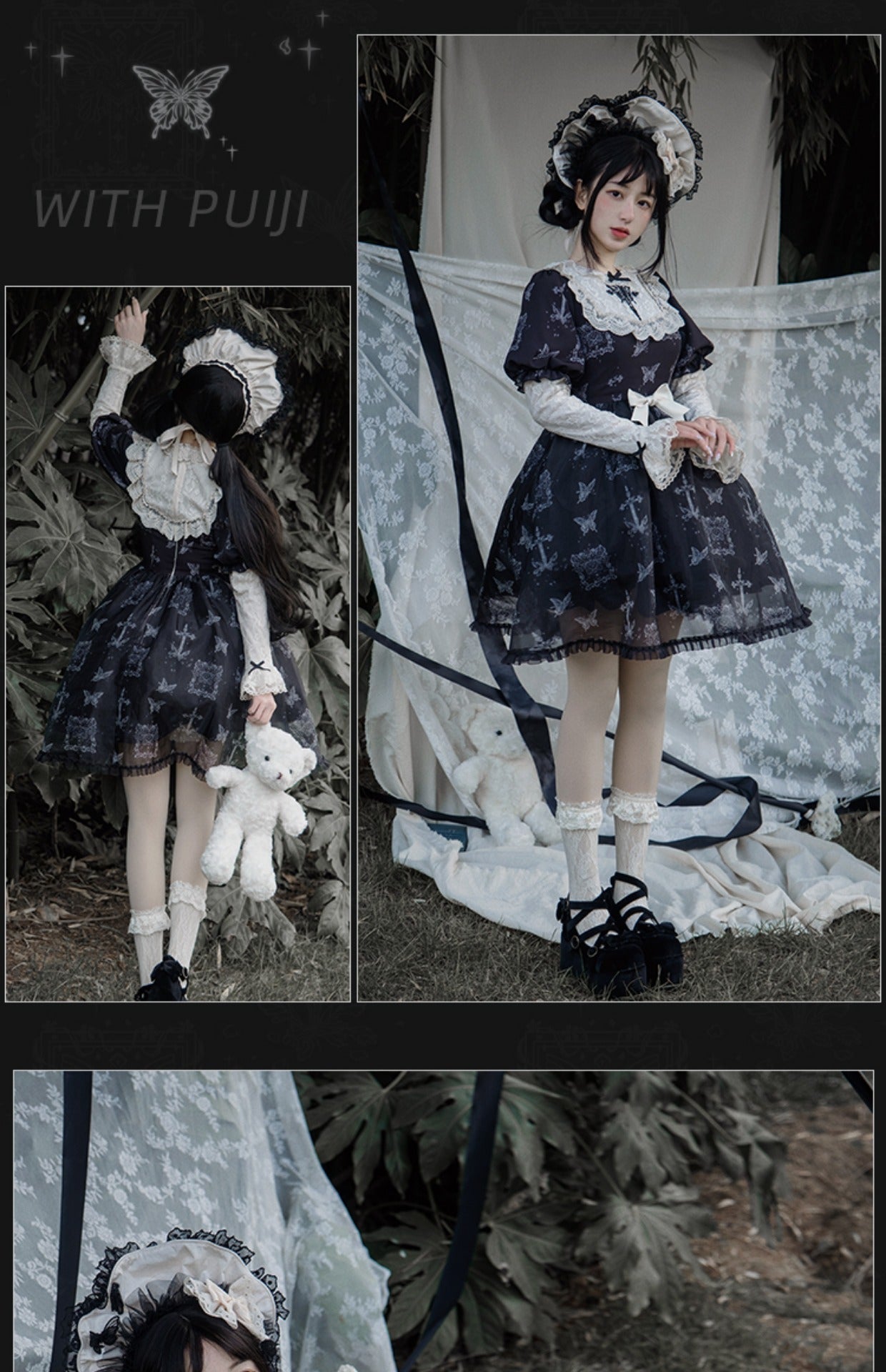 With PUJI - Gothic Butterfly Printing Embroidery Lolita OP