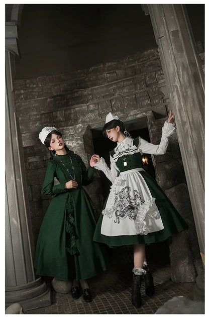 With PUJI - Letter and Poetry ﾂｷ Abyss Clinic - Gothic Lolita Green Dress Set