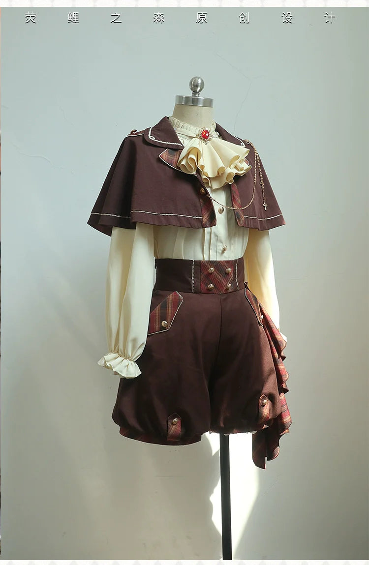 Forest Fluorescent Carps - Queen's Game - Military Lolita OP, Ouji Plaid Lolita Dress Set