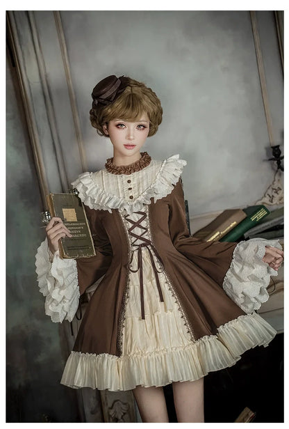 With PUJI - Walnut Box - Classic Lolita OP Dress Suit, Flared Sleeve