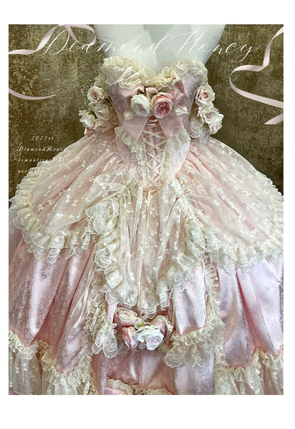 Diamond Honey - Love and Roses - Princess Bridal Wedding Lolita Dress With Rose Detail and Tiered Skirt