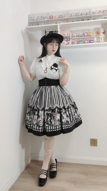 Little Bear - Gothic Lolita Black and White Striped JSK Set