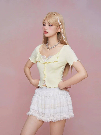 Summer lace slim top【s0000008937】