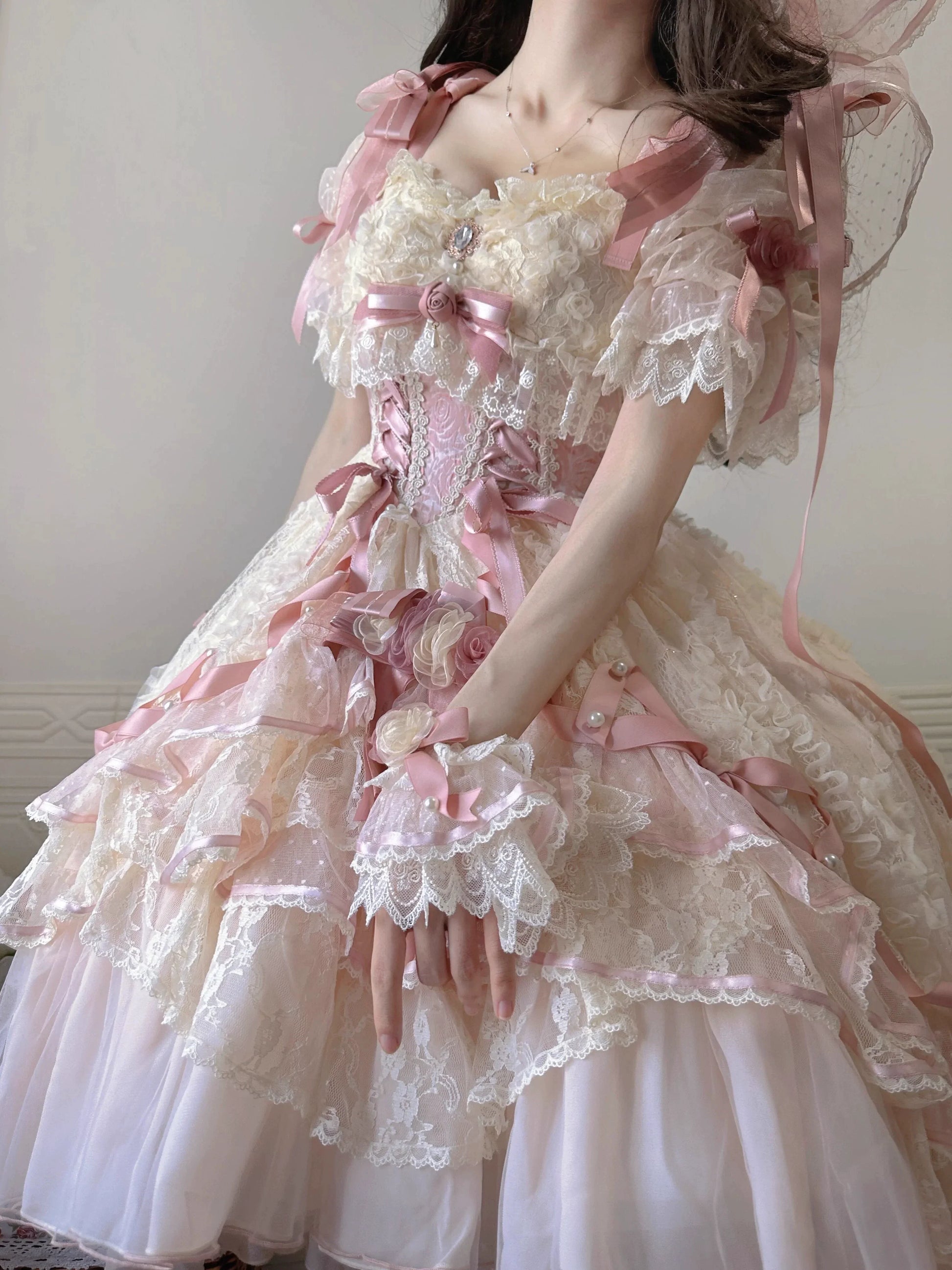 MieYe - Diana Rose - Bridal Lolita Dress Short Wedding OP with Accessories