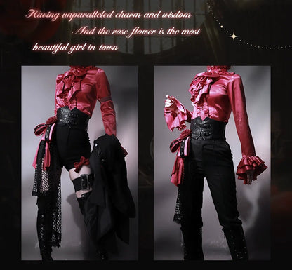 Forest Fluorescent Carps - Rose Countess - Ouji Lolita Pants Suit Prince Coat Elegant Shirt Trailing