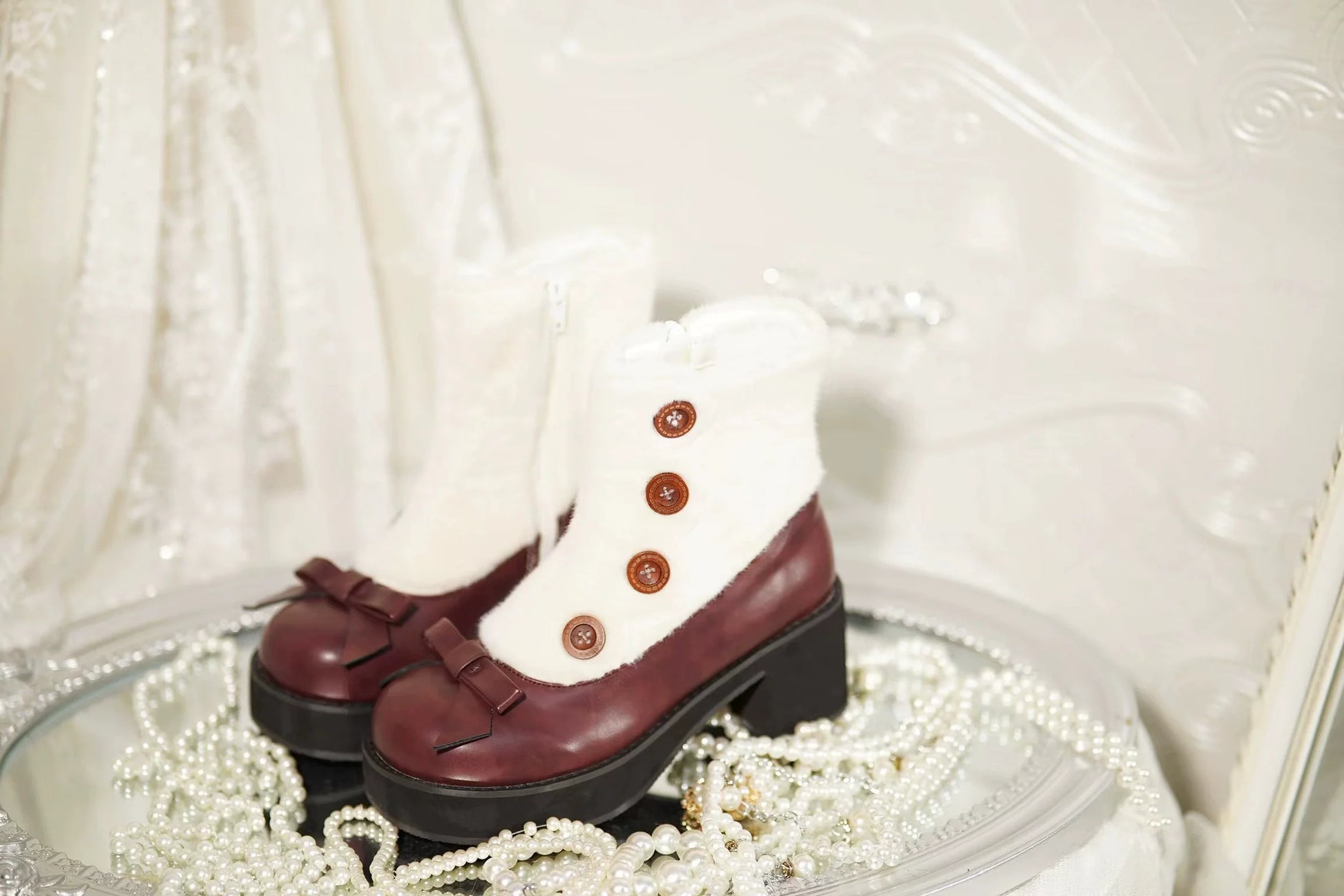 Dolly Doll - Winter Lolita Boots Fur Mary Jane Lolita Low Heel Shoes