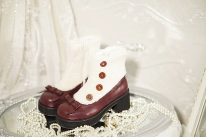 Dolly Doll - Winter Lolita Boots Fur Mary Jane Lolita Low Heel Shoes