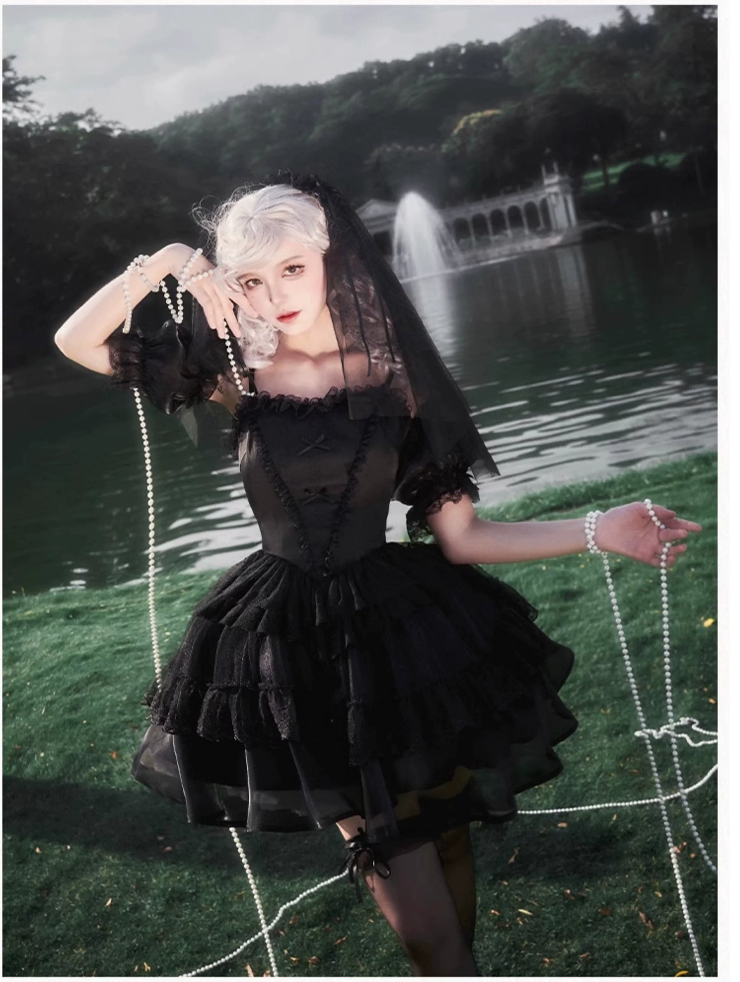 With PUJI - Ivory Tower Enhance - Elegant Lolita JSK Dress Tiered Drawstring OP