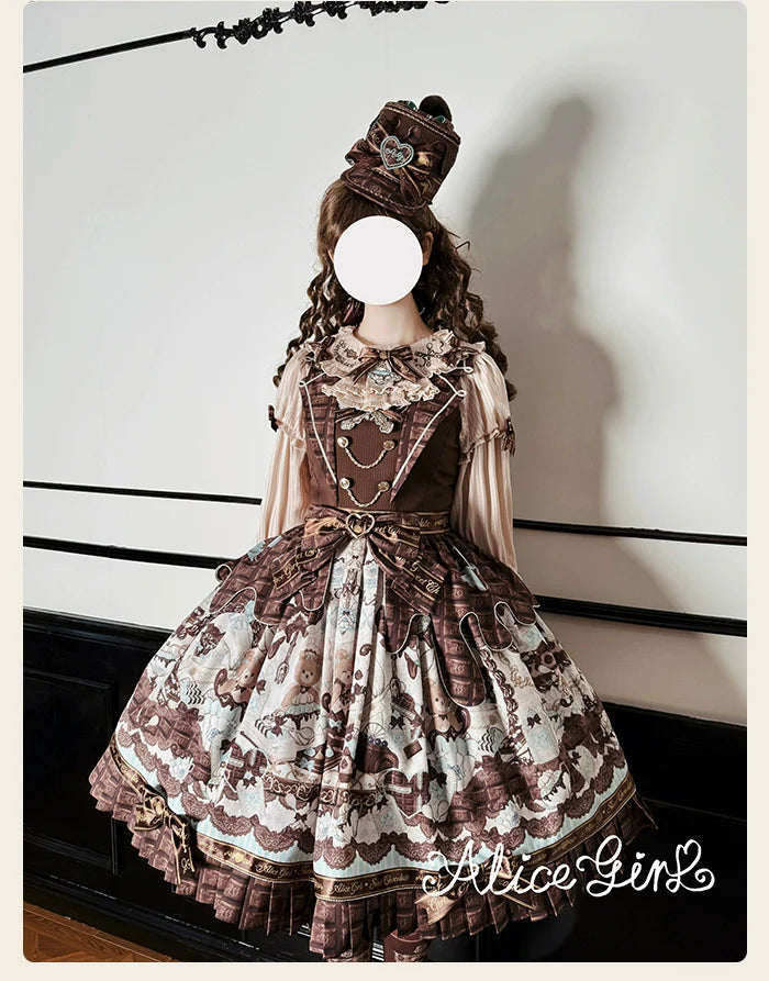 Alice Girl - Bear Chocolate Bar - Kawaii Lolita JSK & Salopette Dress
