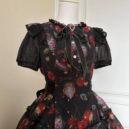 Gloaming - Sweet Lolita Cherry print Short Sleeve OP and SK Set