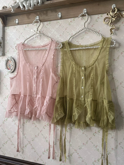 Sweet Dreamer - Antique Wall - Classic Vintage Lolita Vest Tulle Polka Dot Vest