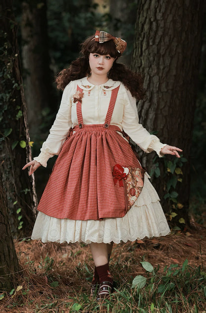 Miss Point - Chubby Fox in the Forest - Customized Lolita Skirt Embroidery Lace Cotton Lolita Skirt