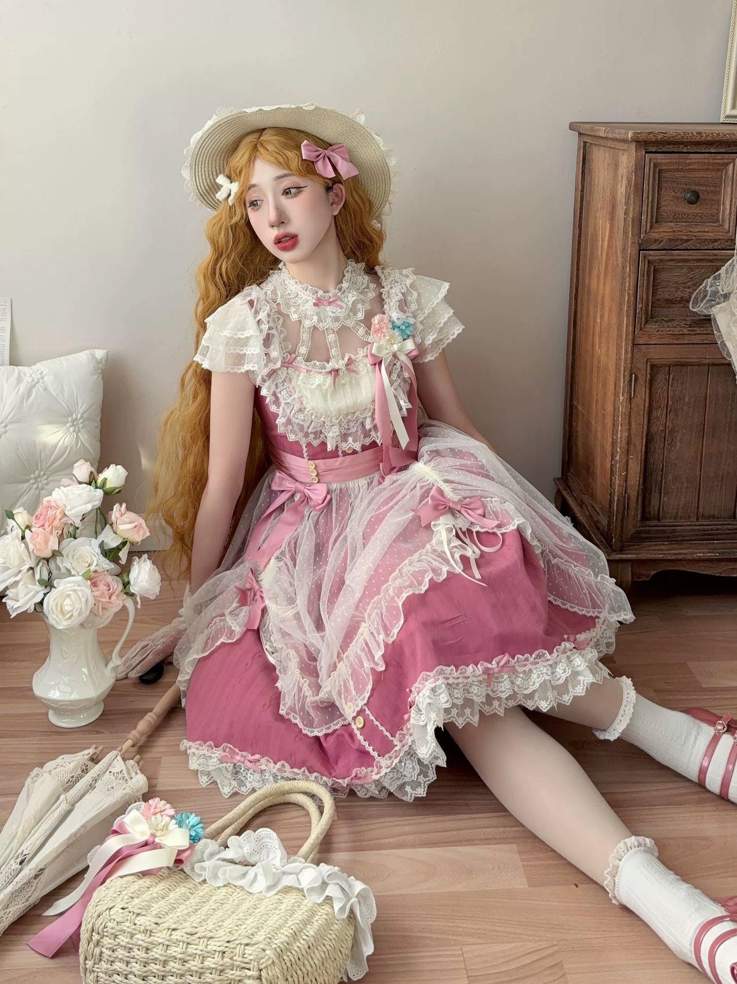 Uncle's Workshop - Fluttering Cherry Spring Strings - Cotton Sweet Lolita JSK Dress