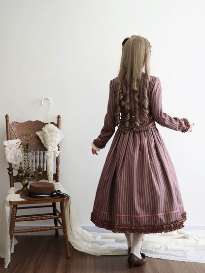 Miss Point - Classical Chocolate - Classic Lolita Skirt Elegant Striped SK