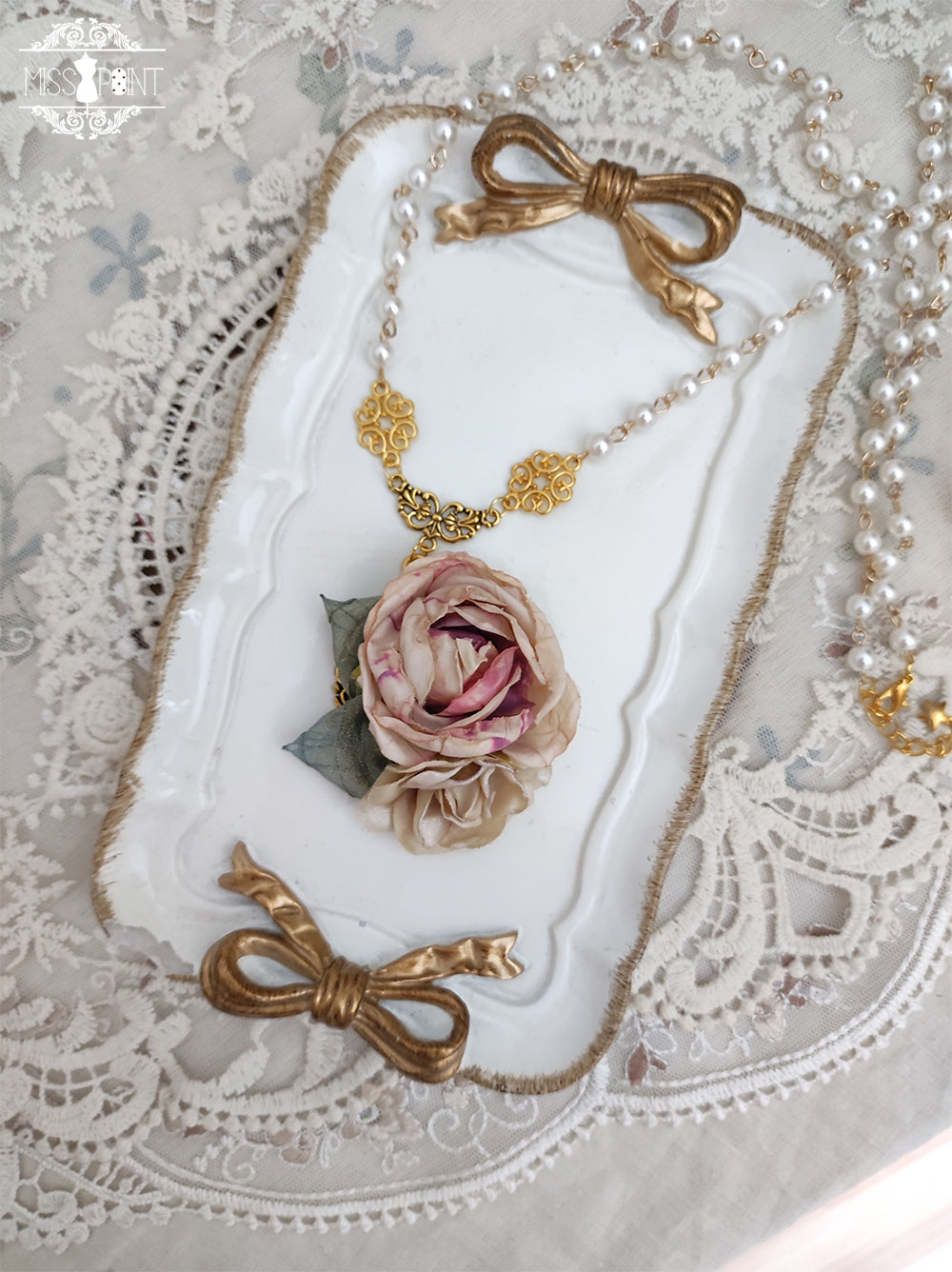 Miss Point - Lilyka Garden - Classic Lolita Headdress and Necklace Brooch Bow Trailing