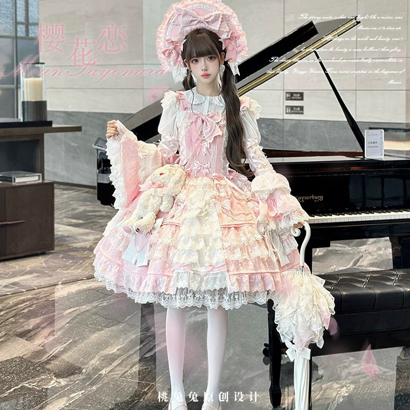 Peach Bunny - Sakura Love - Gorgeous Doll-like Lolita Dress Suit, Tiered Skirt