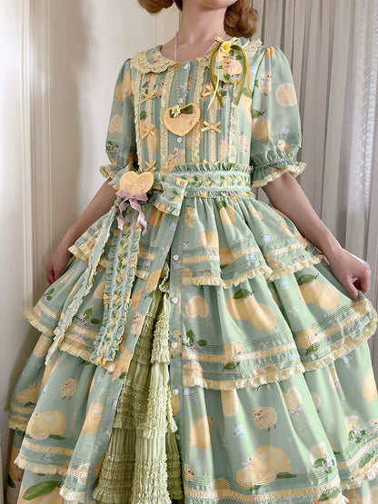 Miss Point - Lemon Chick - Country Lolita Printed OP With Button Front