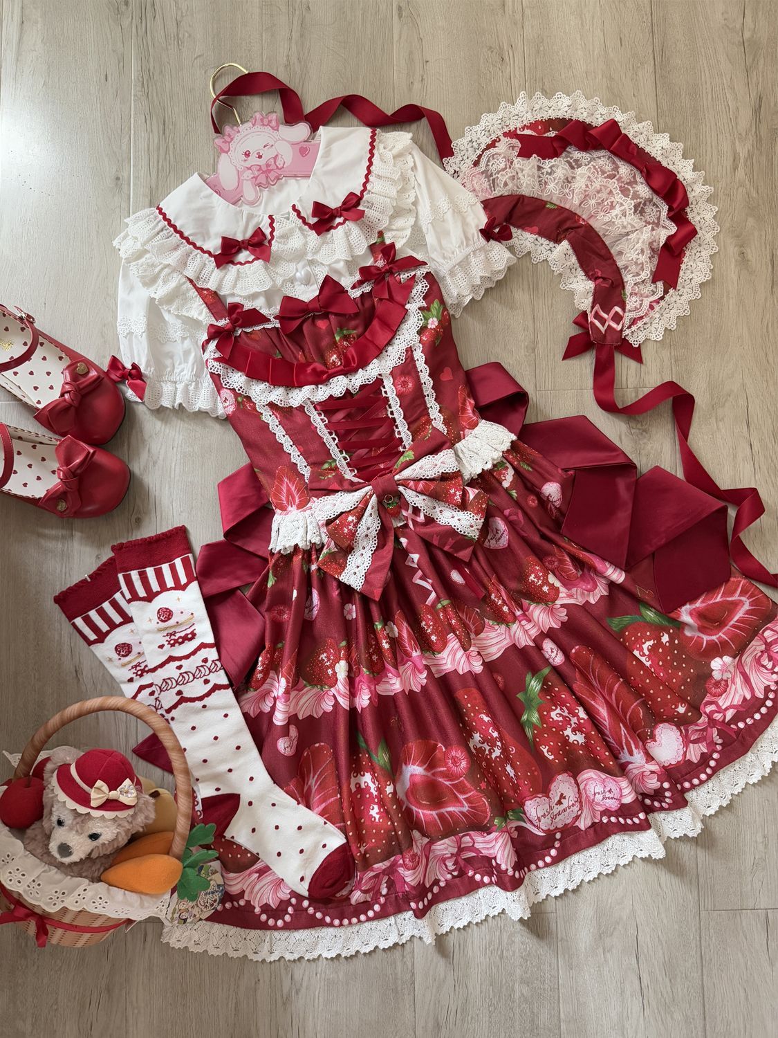 Hanguliang - Strawberry Tale - Sweet Lolita JSK Strawberry Printed Dress