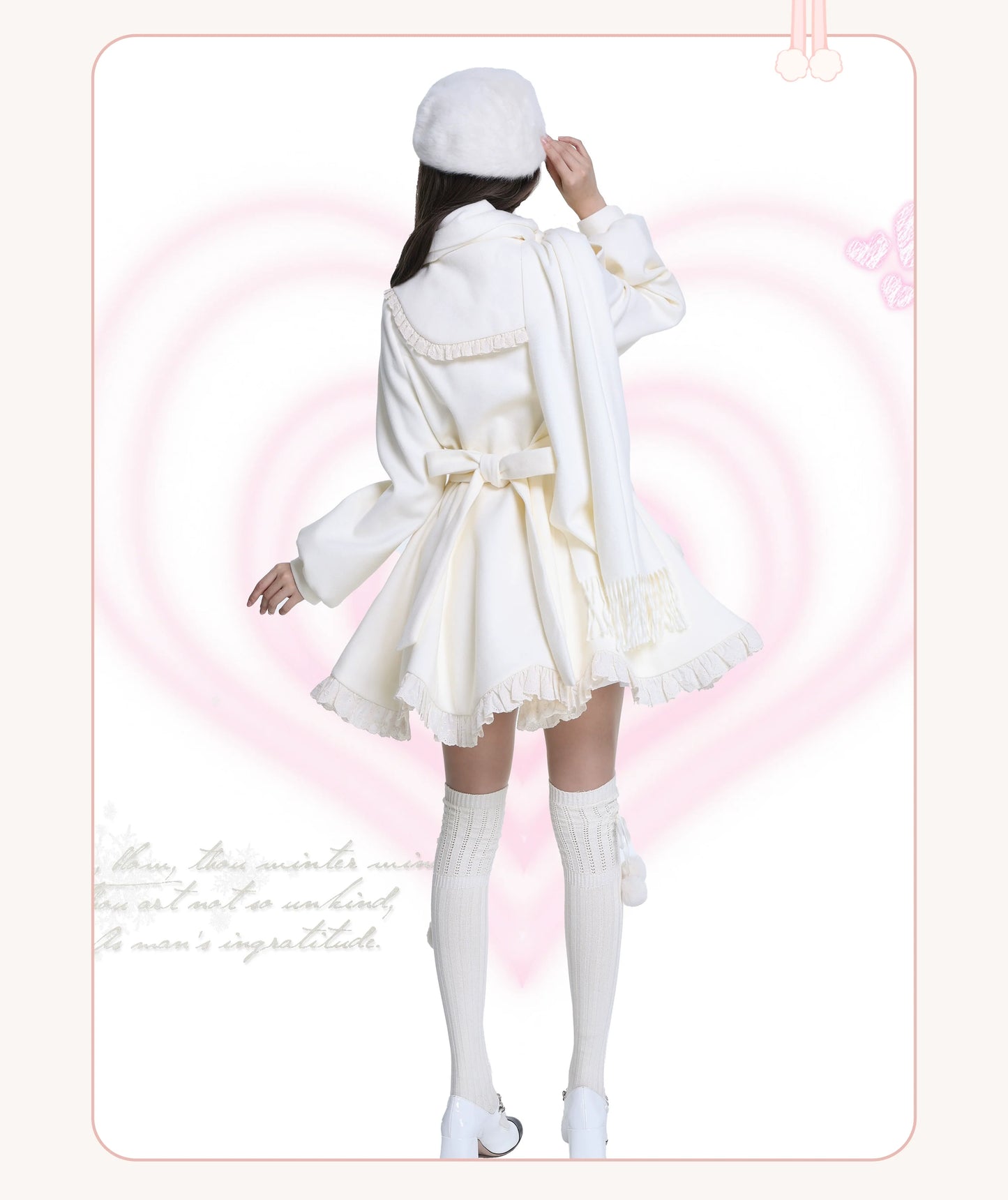 Platycodon House - Winter Love Song - Winter Sweet Lolita Coat Korean Style Overcoat Bow Scarf